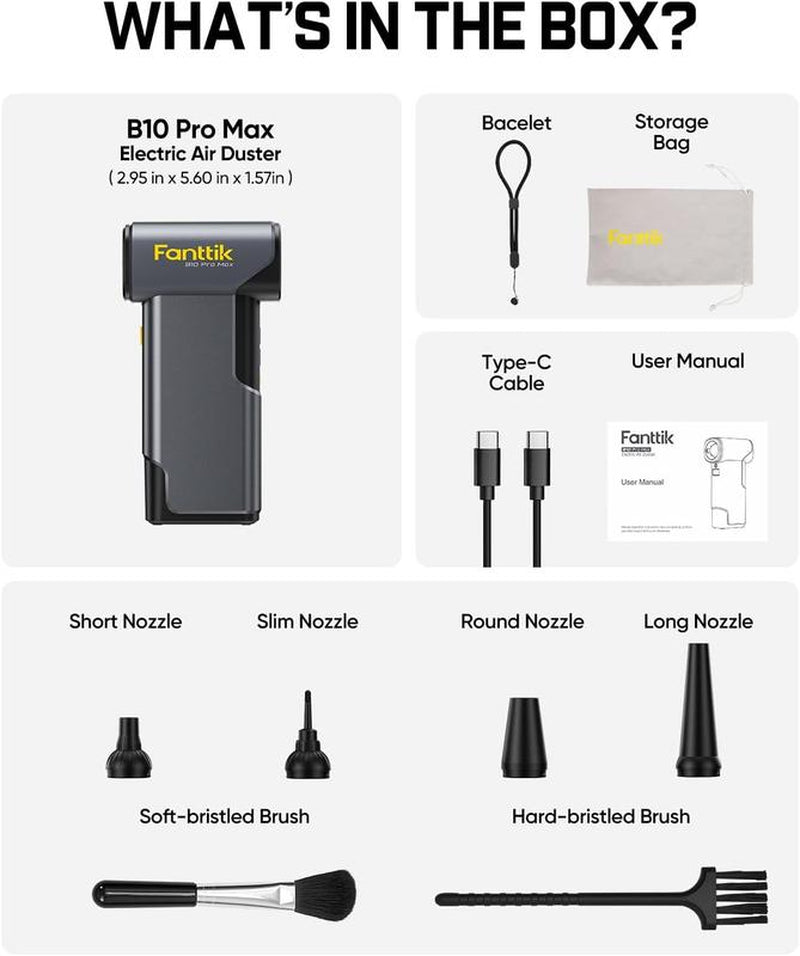 Fanttik B10 Pro Max Cordless Electric Air Duster – 130,000 RPM Brushless Motor, 6-Speed Adjustable, Long-Lasting Rechargeable Battery – Powerful Air Blower for Electronics, Workbench & Outdoor Use
