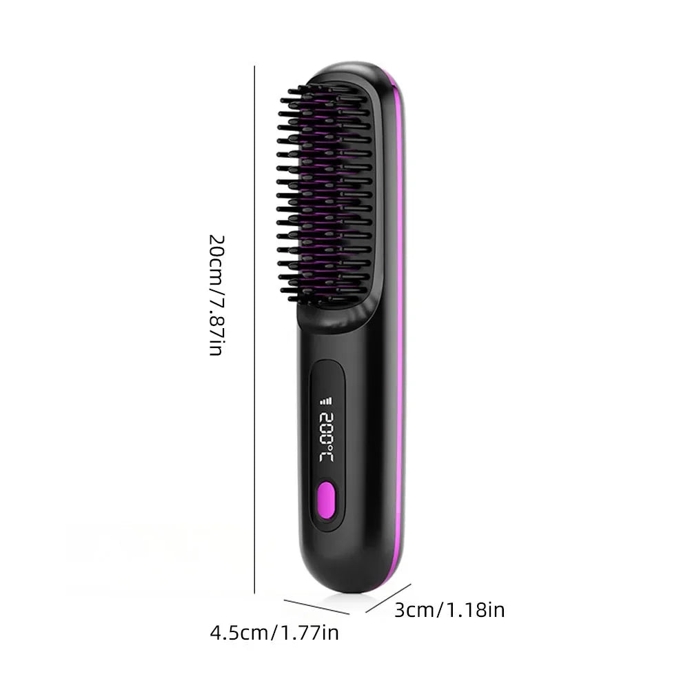 Portable Cordless Hair Straightener Brush – Smooth, Curl & Detangle Anytime, Anywhere