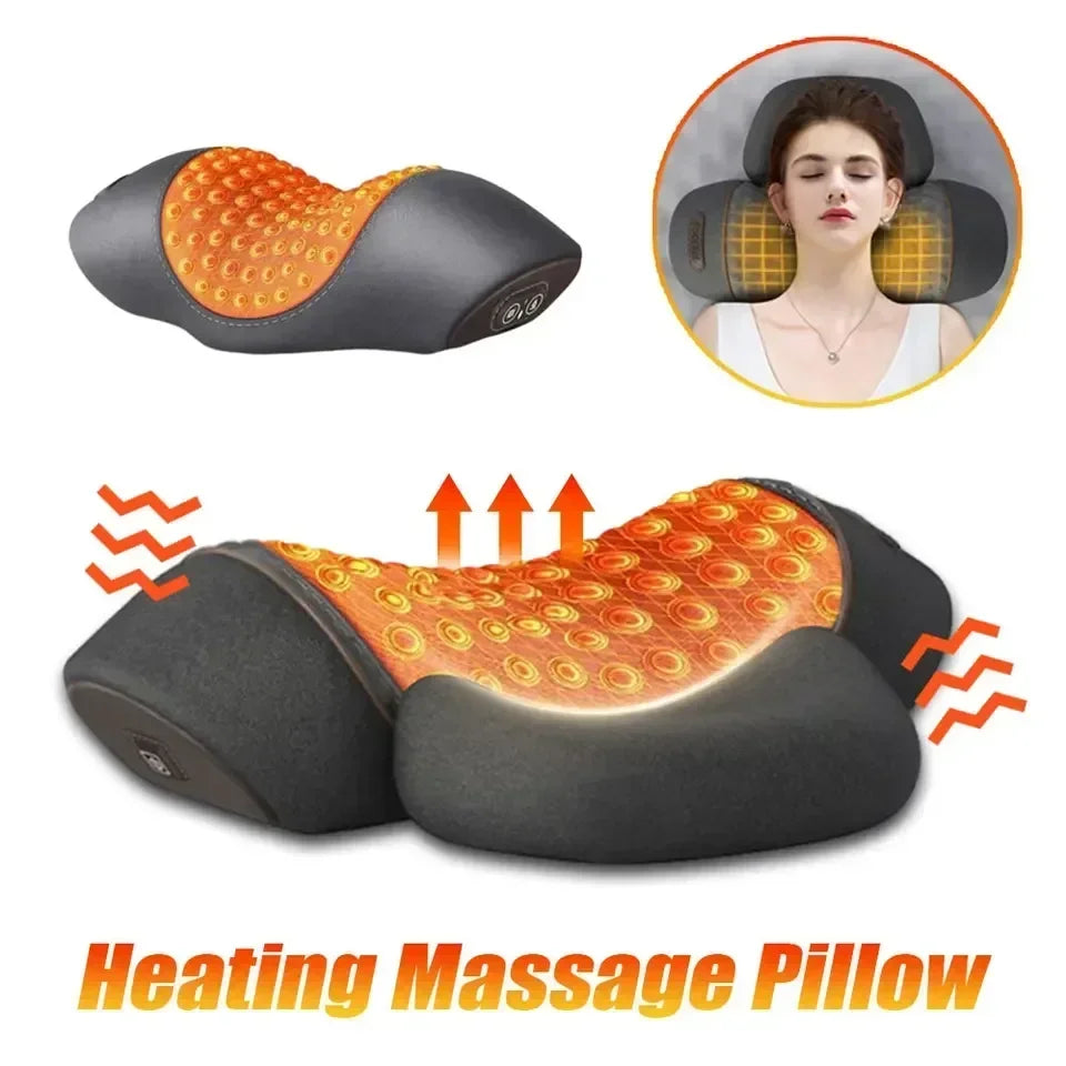Relaxation & Pain Relief: "Luxury Neck Massager Pillow with Heat Therapy & Cervical Support"