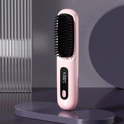 Portable Cordless Hair Straightener Brush – Smooth, Curl & Detangle Anytime, Anywhere