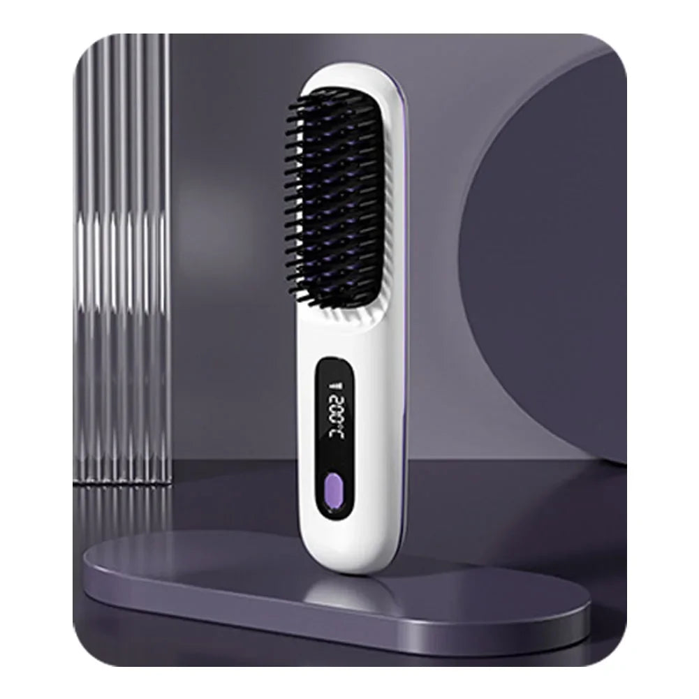 Portable Cordless Hair Straightener Brush – Smooth, Curl & Detangle Anytime, Anywhere