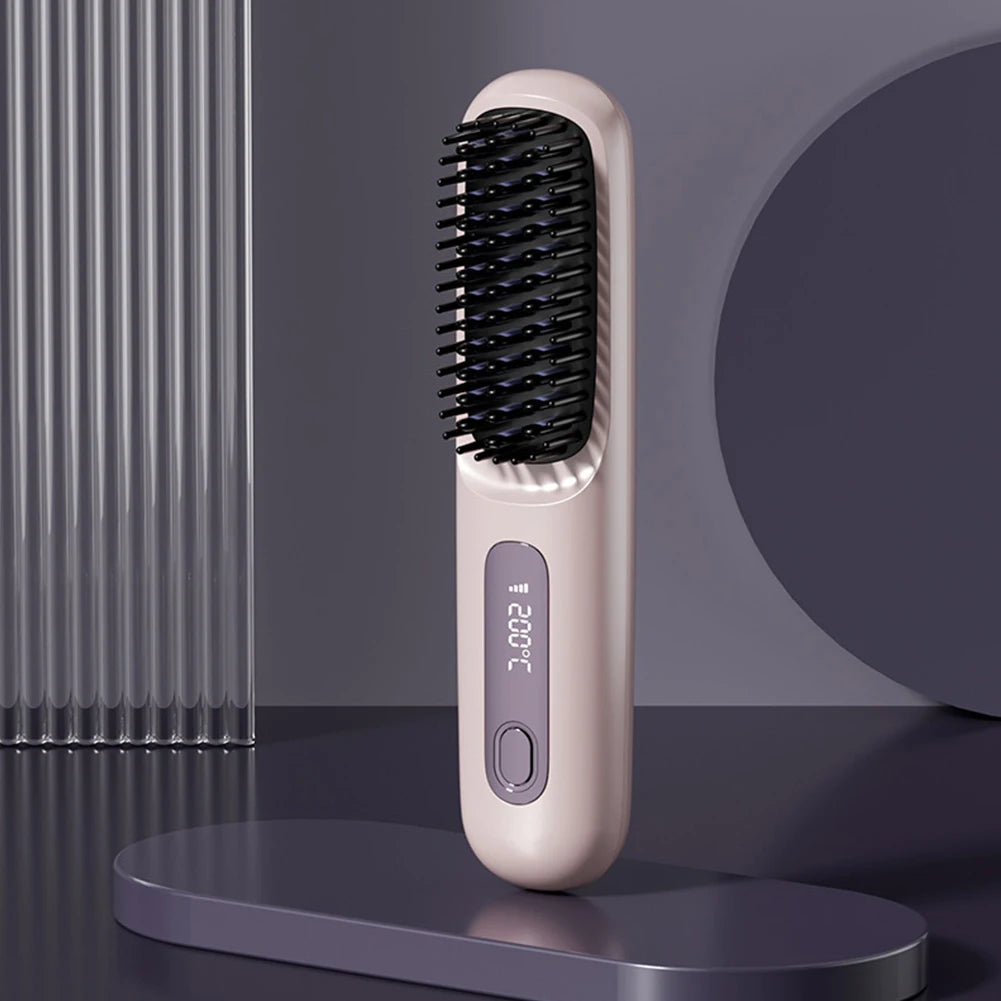 Portable Cordless Hair Straightener Brush – Smooth, Curl & Detangle Anytime, Anywhere