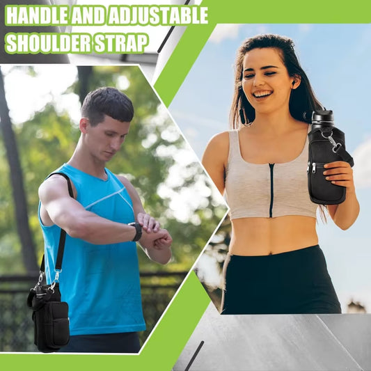 Magnetic Gym Bottle Holder – Water Bottle Carrier with Phone Pocket & Shoulder Strap