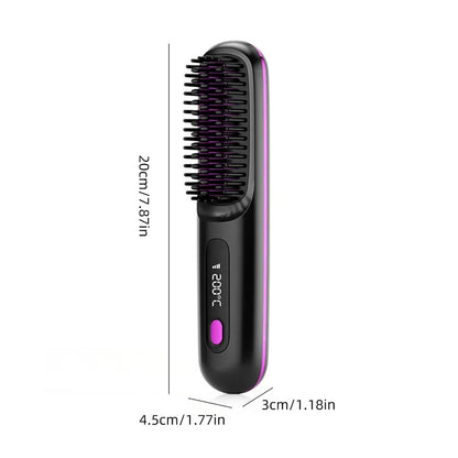 Portable Cordless Hair Straightener Brush – Smooth, Curl & Detangle Anytime, Anywhere