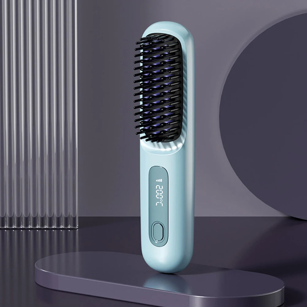 Portable Cordless Hair Straightener Brush – Smooth, Curl & Detangle Anytime, Anywhere