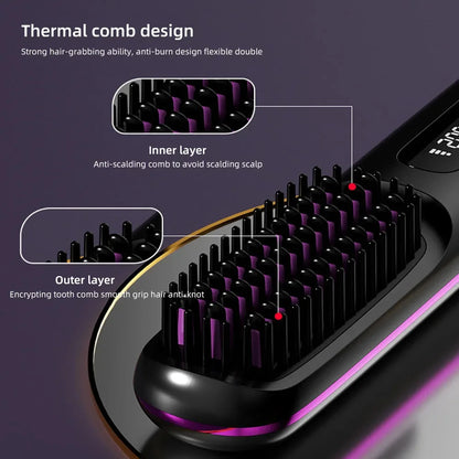 Portable Cordless Hair Straightener Brush – Smooth, Curl & Detangle Anytime, Anywhere