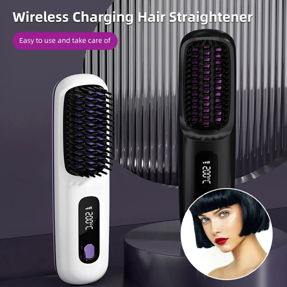 Portable Cordless Hair Straightener Brush – Smooth, Curl & Detangle Anytime, Anywhere