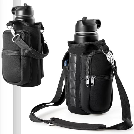 Magnetic Gym Bottle Holder – Water Bottle Carrier with Phone Pocket & Shoulder Strap