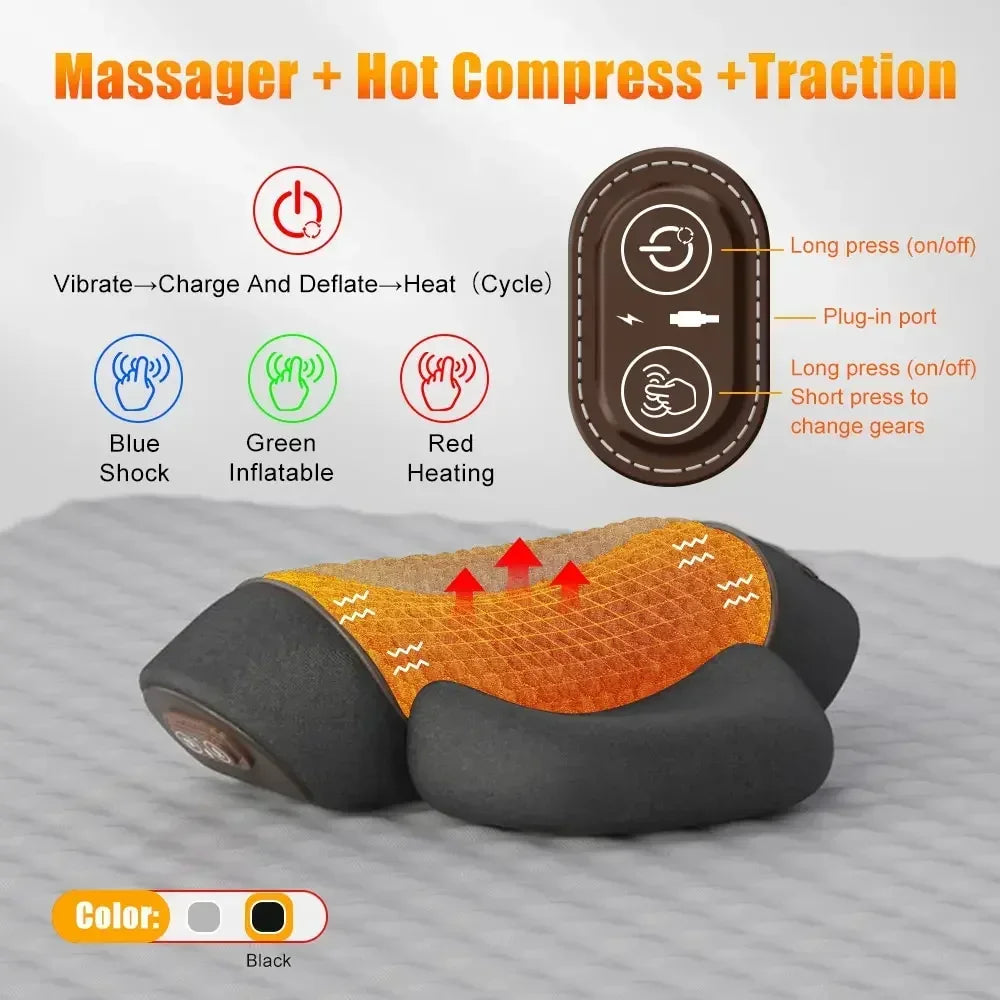 Relaxation & Pain Relief: "Luxury Neck Massager Pillow with Heat Therapy & Cervical Support"
