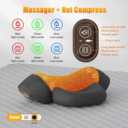 Relaxation & Pain Relief: "Luxury Neck Massager Pillow with Heat Therapy & Cervical Support"