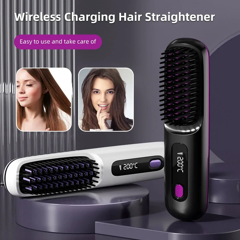 Portable Cordless Hair Straightener Brush – Smooth, Curl & Detangle Anytime, Anywhere